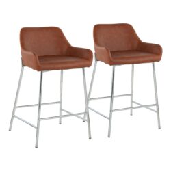 Daniella - Contemporary Fixed Height Counter Stool (Set of 2) - Chrome / Camel