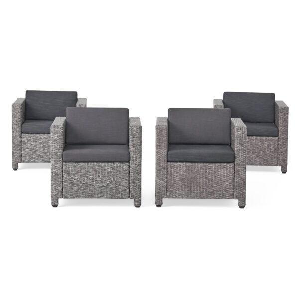 Outdoor Club Chair With Water Resistant Cushion And Square Arms (Set of 4) - Black