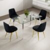 Modern Simple Velvet Dining Chair Set With Gold Metal Legs (Set of 4) - Black - Image 9