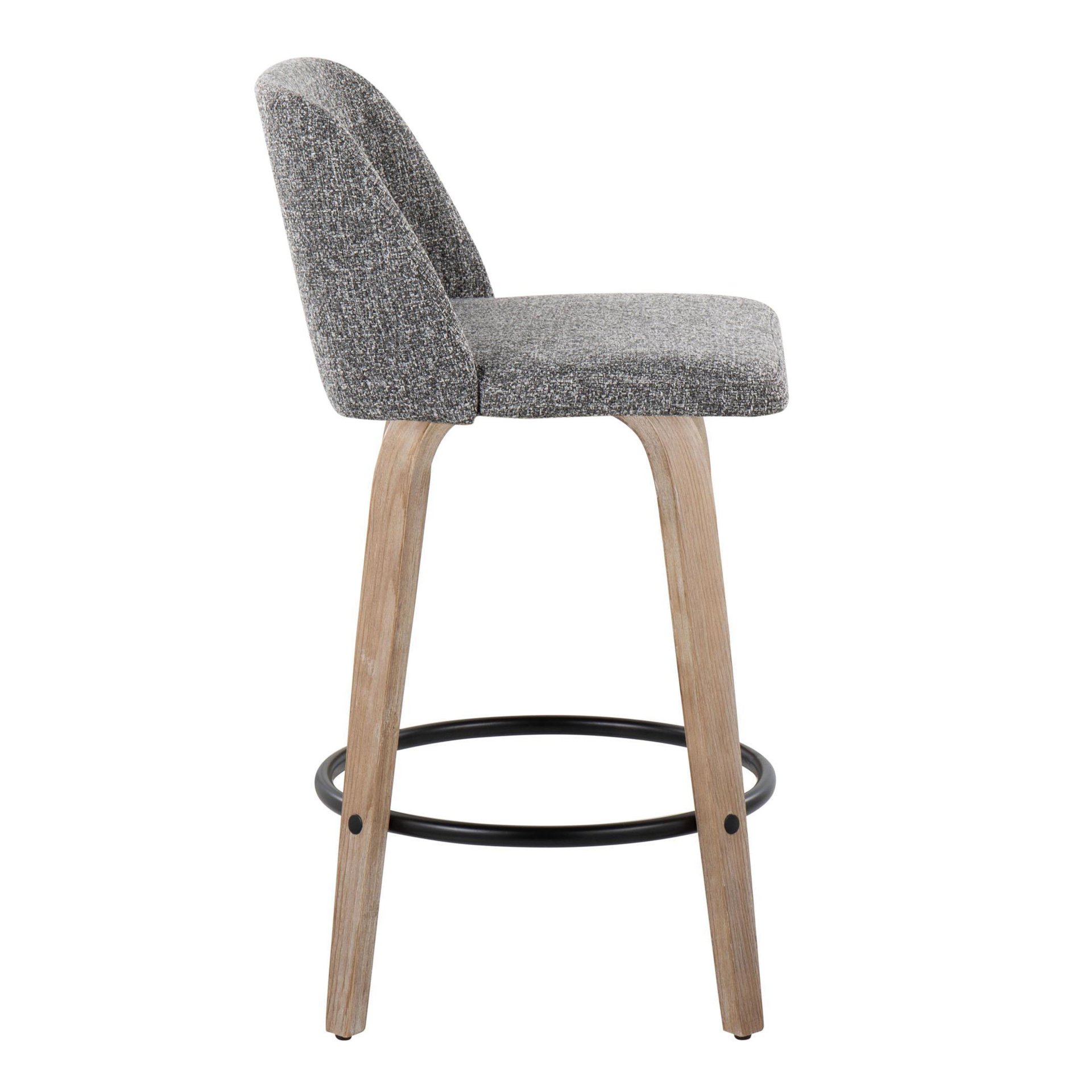 Toriano - Mid-Century Modern Fixed Height Counter Stool With Swivel With Round Footrest (Set of 2) - White Washed / Gray - Image 3