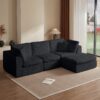 Cloud L Shape Modular Sectional Sofa With Ottoman, 3 Seater Convertible Couch - Black - Image 2