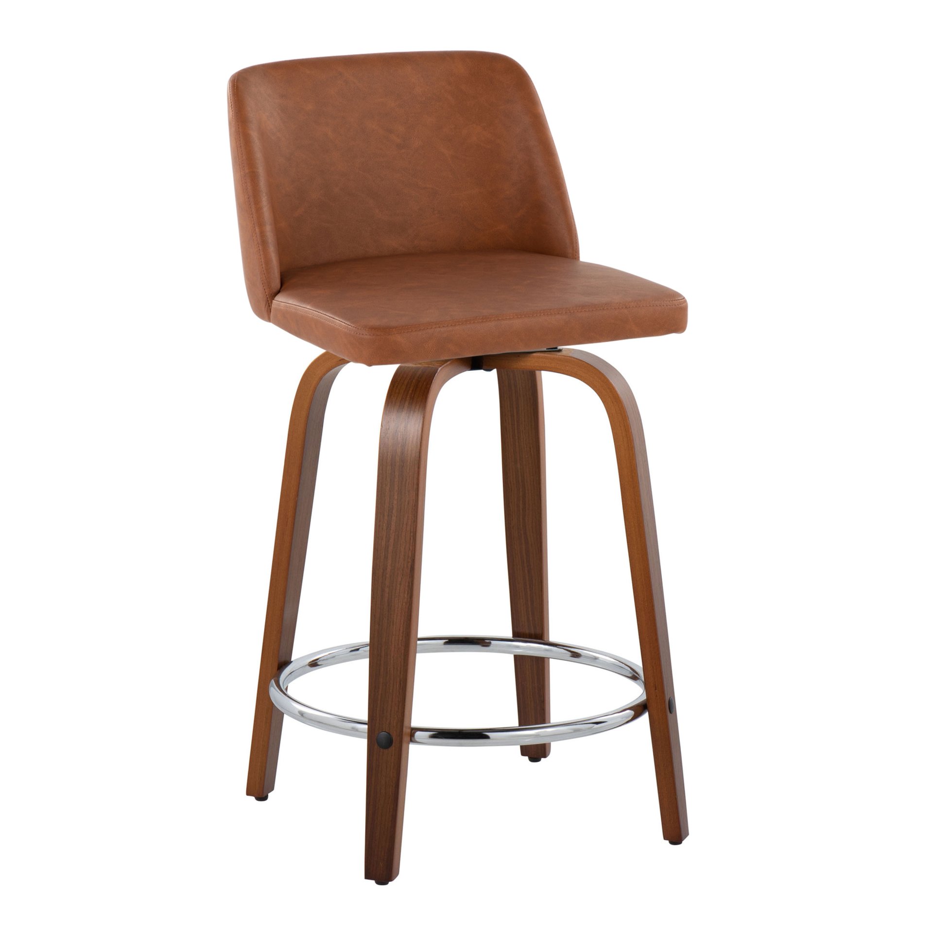 Toriano - Contemporary Fixed Height Counter Stool With Swivel With Round Footrest (Set of 2) - Walnut / Camel - Image 2