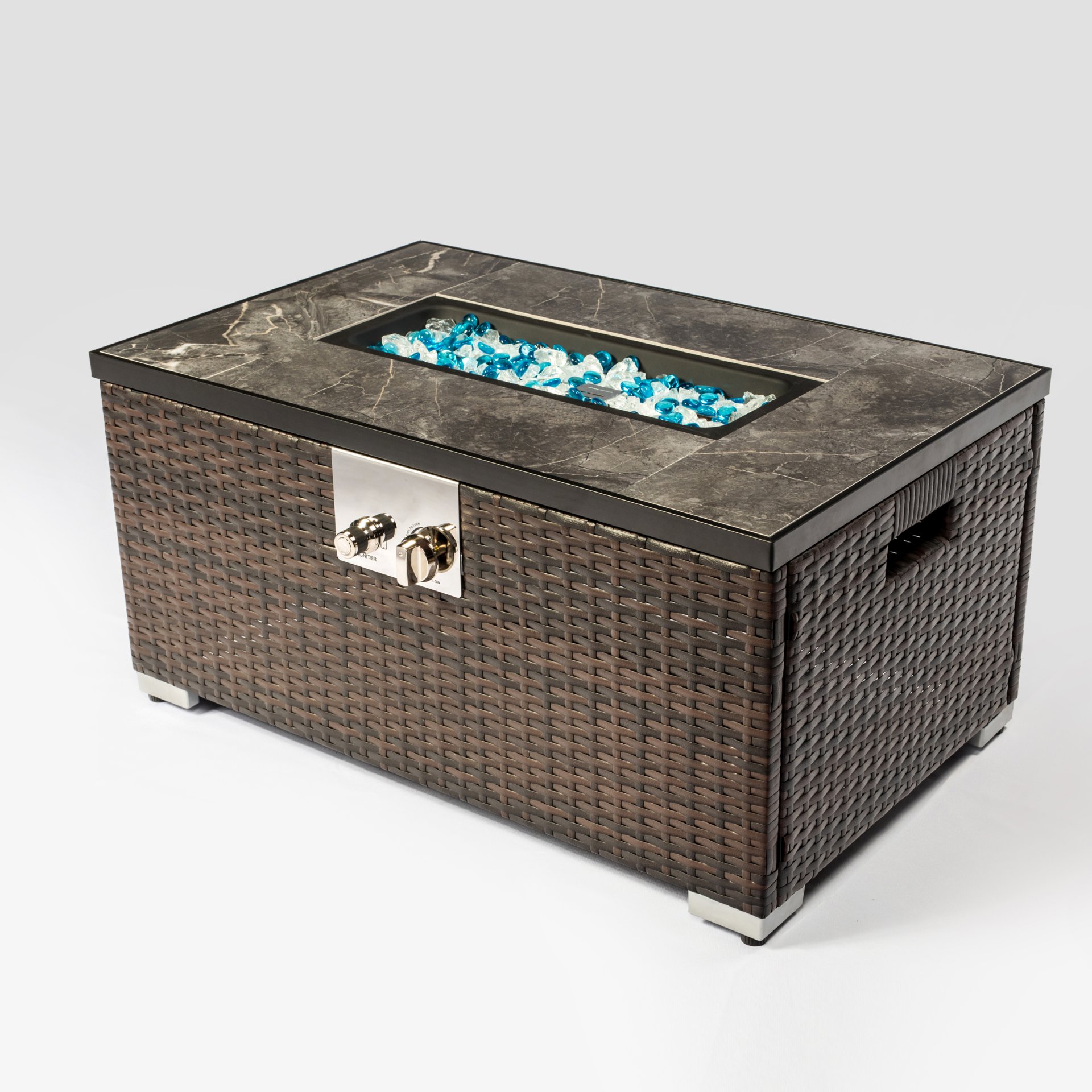 Outdoor Fire Table Propane Fire Pit Rattan Gas Fire Table, Gas Fire Table With Tile Tabletop - Brown - Image 5