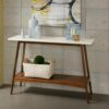 Console Table With Lower Shelf - Off White / Pecan Wood - Image 2