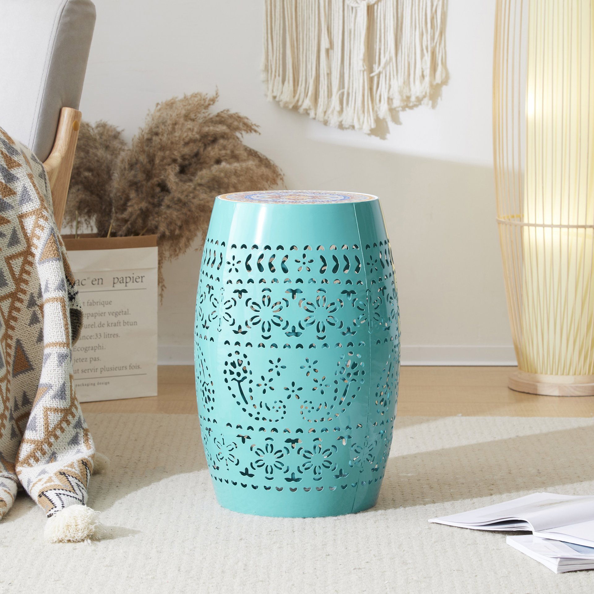 Ruby - Mosaic Style Side Table With Ceramic Tile And Iron Frame - Teal - Image 9