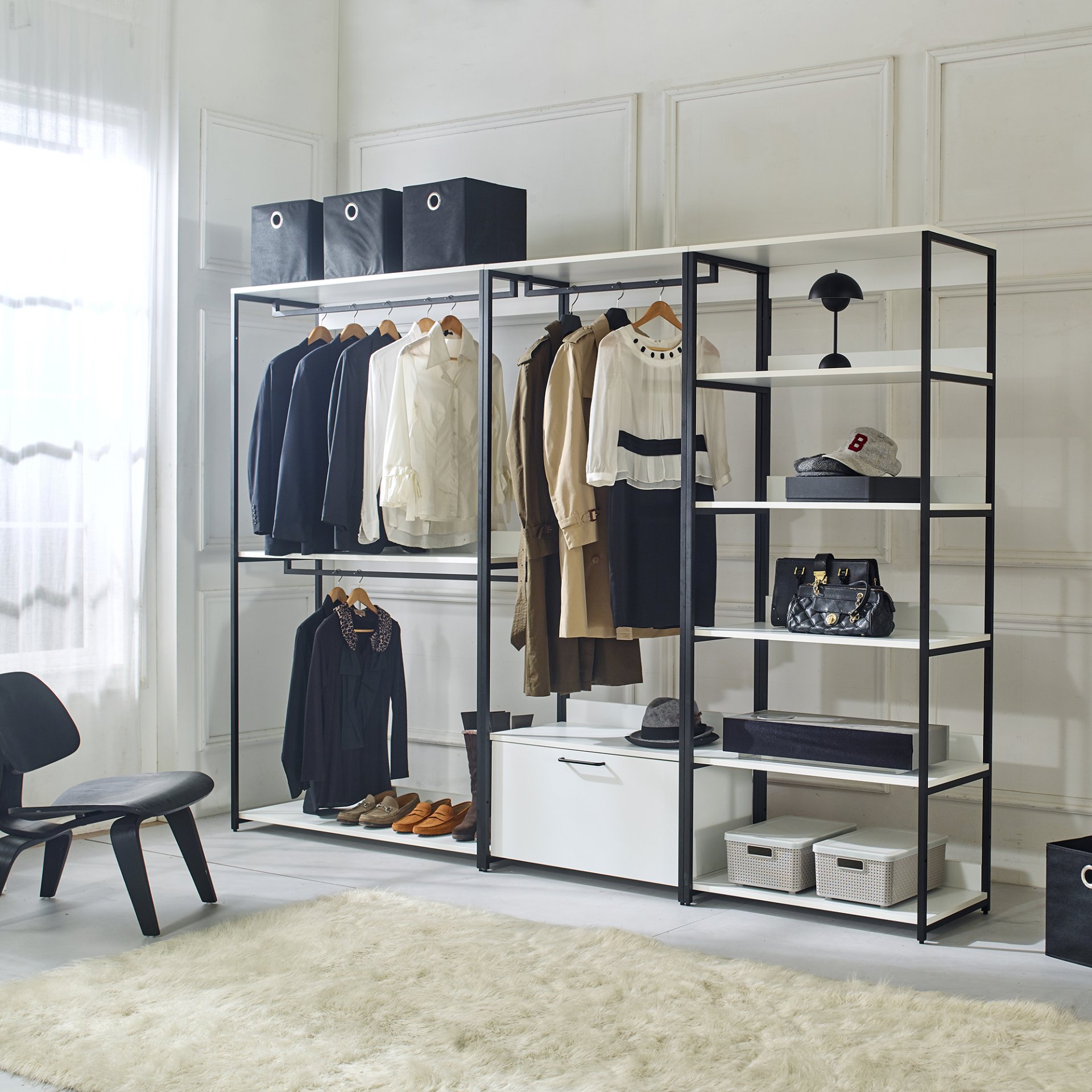 Fiona - Freestanding Walk In Wood Closet System With Metal Frame Melamine - White - Image 2