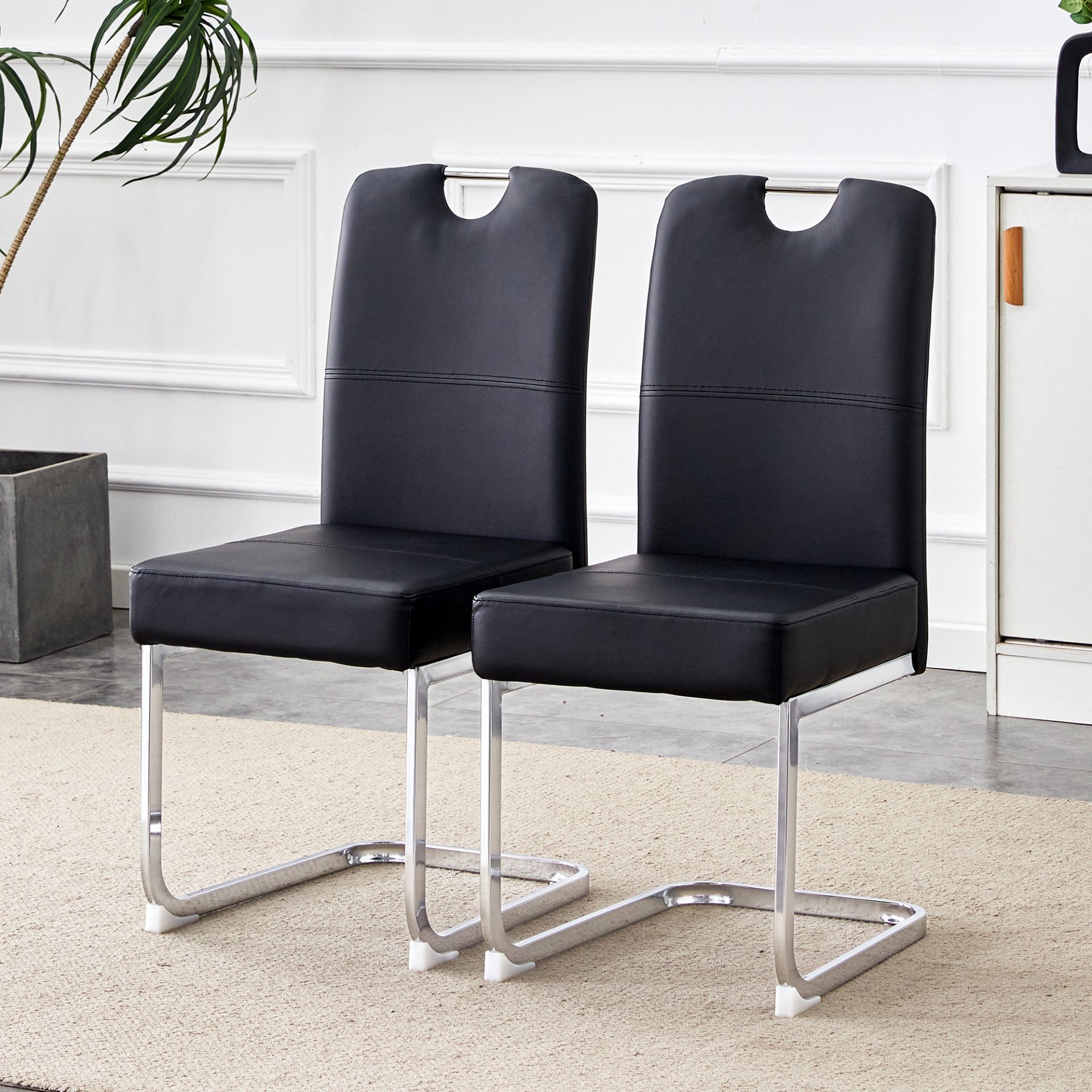 (Set of 4) Thickened Dining Chairs With Built In Spring Packages And Ergonomic Design Perfectly Blending Comfort And Elegance - Black - Image 5