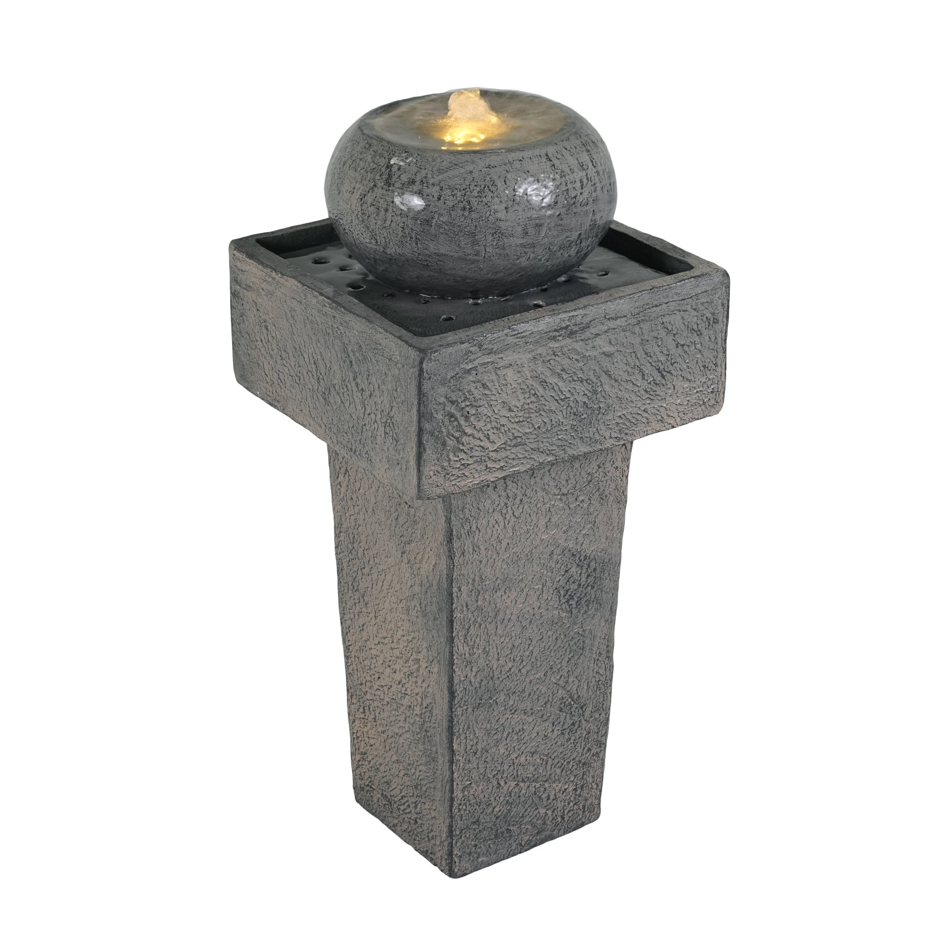 Minimalist Column Fountain With LED Lighting, Outdoor Decor For Patio, Porch And Garden - Gray - Image 6