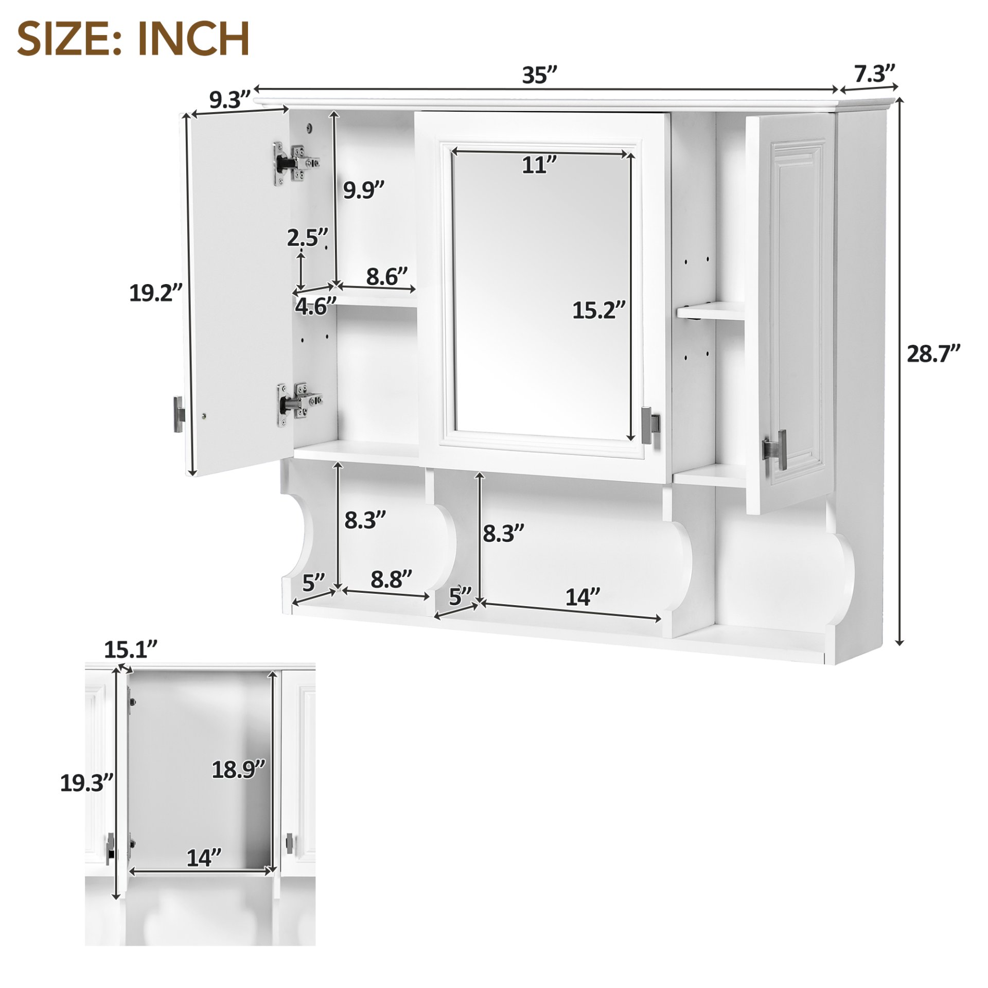 Wall Mounted Bathroom Medicine Cabinet, Modern Bathroom Wall Cabinet With Mirror, Mirror Cabinet With Open Shelves - White - Image 9