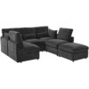 Modern Modular Sofa U Shaped Sofa Bed With Movable Ottoman, USB Ports, Phone Holder Chenille - Black - Image 11