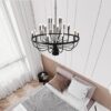24 Light Chandelier Industrial Iron Candle Chandelier Modern Suspended Farmhouse Chandeliers Pendant Light Fixtures For Dining Room Bedroom Living Room Kitchen Island Foyer E12 Bulb (No Include) - Black - Image 7