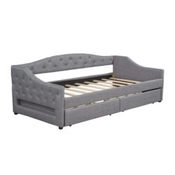 Twin Long Daybed With LED Belt, 2 Drawers - Gray