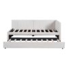 Twin Size Sofa Bed Upholstered Daybed With Trundle Frame No Box Spring Needed, Linen - Beige - Image 4