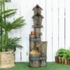 Outsunny - Outdoor Fountain With Birdhouse, Cascading Garden Waterfall Bird Bath With 3 Tier Rustic Tree Trunk / Log Design, LED Lights For Porch, Deck, Yard Decor - Brown - Image 7