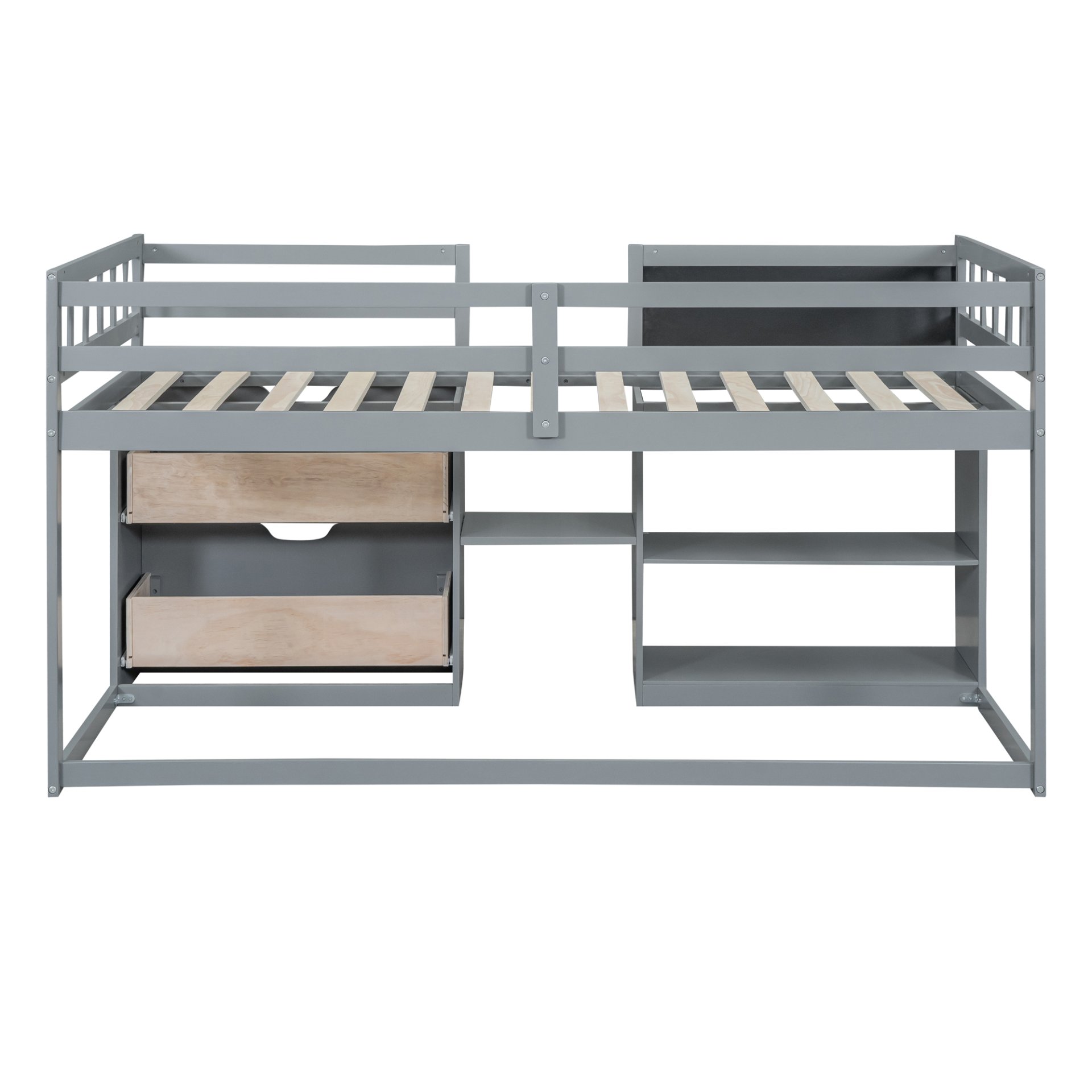 Twin Size Low Loft Bed With Rolling Desk, Shelf And Drawers - Gray - Image 10
