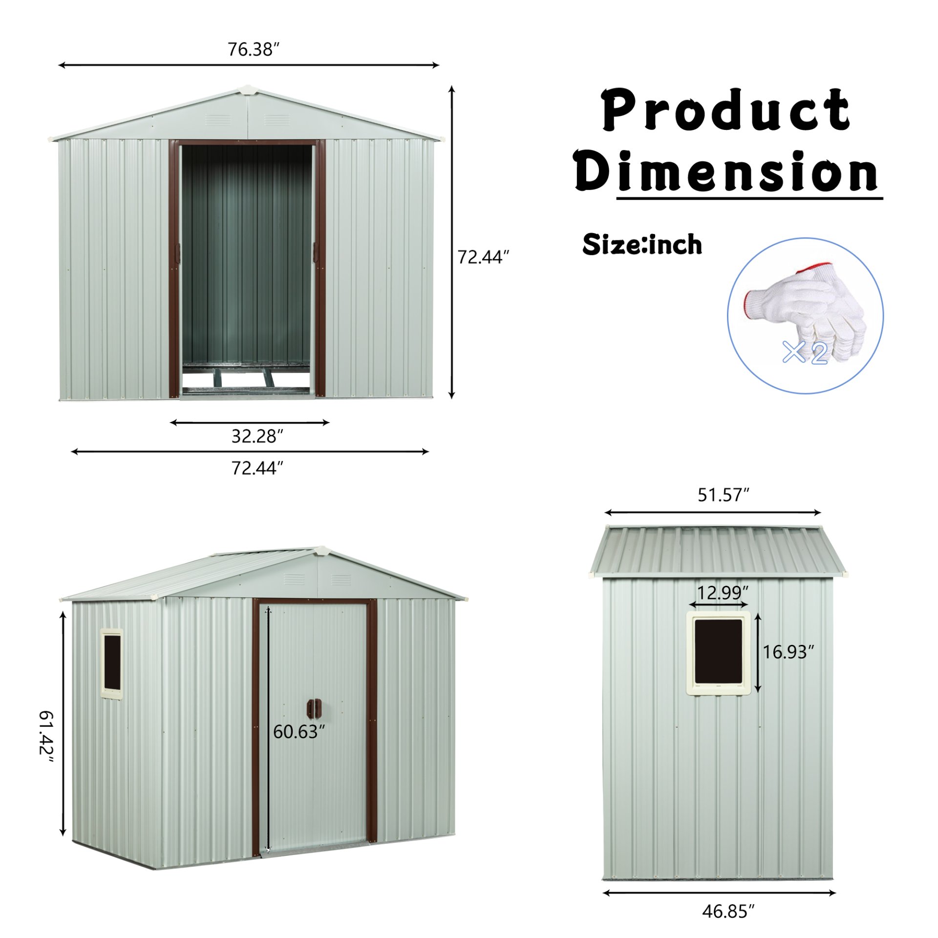 Ry-Sdyx56-Ww Outdoor Metal Storage Shed With Window - White - Image 3