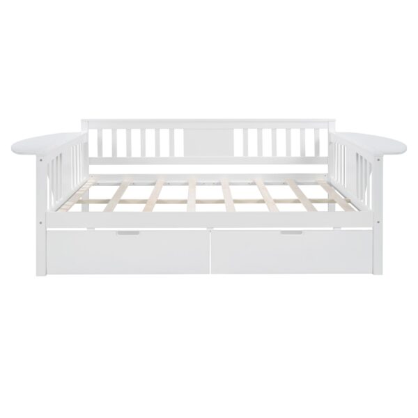 Full Size Daybed With 2 Drawers, Slat Support - White