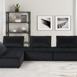 Anna - Velvet 4 Piece Sectional Sofa - Black