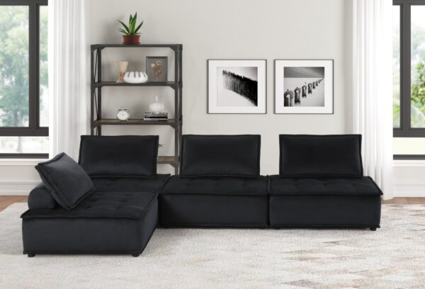 Anna - Velvet 4 Piece Sectional Sofa - Black