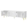 Modern TV Stand, TV Cabinet With 5 Metal Legs And Metal Handles, 2 Drawers And 2 Cabinets With Fluted Glass Doors For Living Room, Up To 80" - White - Image 8