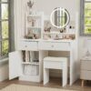 Fashion Vanity Desk With Mirror And Lights For Makeup And Cushioned Chair - White - Image 4