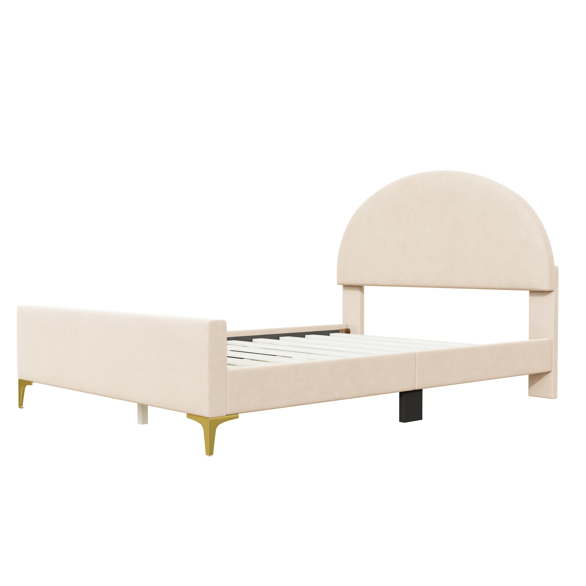 Full Size Upholstered Platform Bed With Classic Semi-Circle Shaped Headboard And Mental Legs - Beige - Image 6