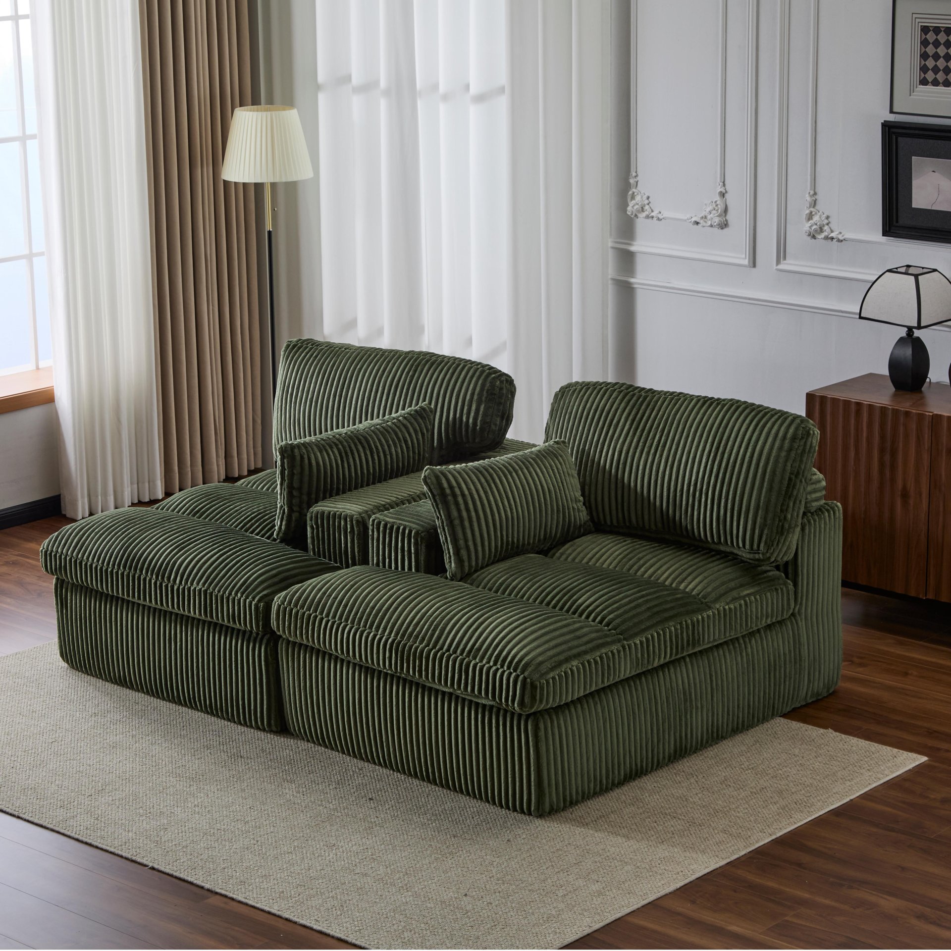 Double Chaise Lounge Chair Indoor, Oversized Upholstered Sleeper Cloud Couch, Deep Seat Sofa Bed - Green - Image 12
