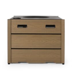 Rustic Style Outdoor Wpc Base Square Propane Fire Pit, 40, 000 Btu - Brown