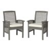 Modern 2 Piece Slat Back Patio Chairs With Cushions - Gray Wash - Image 3