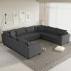 Modular Sectional Reversible U Shaped Couch Set, Free Combination Minimalist Style, Oversized 8 Seat Convertible Sofa - Gray - Image 11