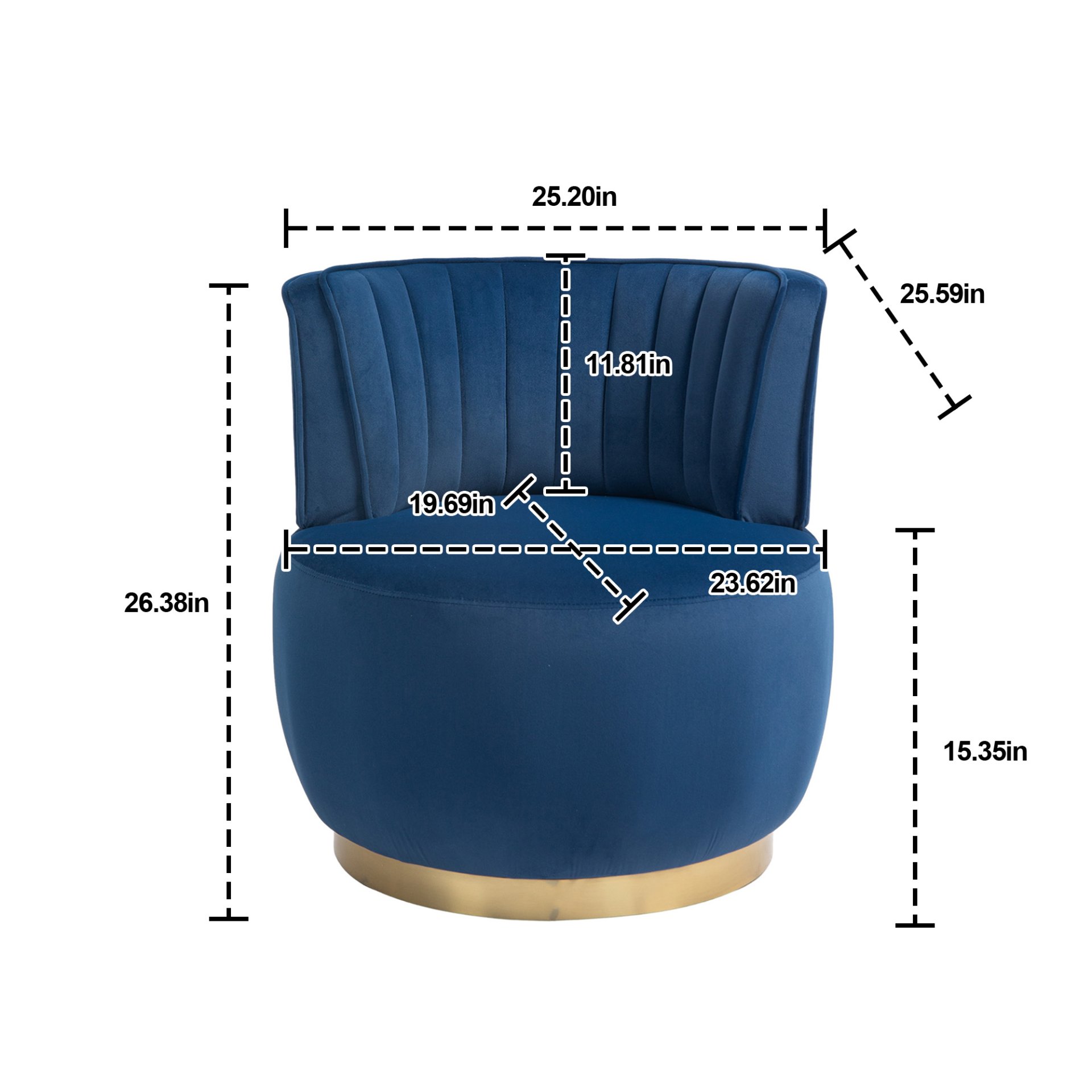 Coolmore - Swivel Barrel Chair, 360 Degree Swivel Accent Sofa Chair With Soft Velvet - Navy - Image 3