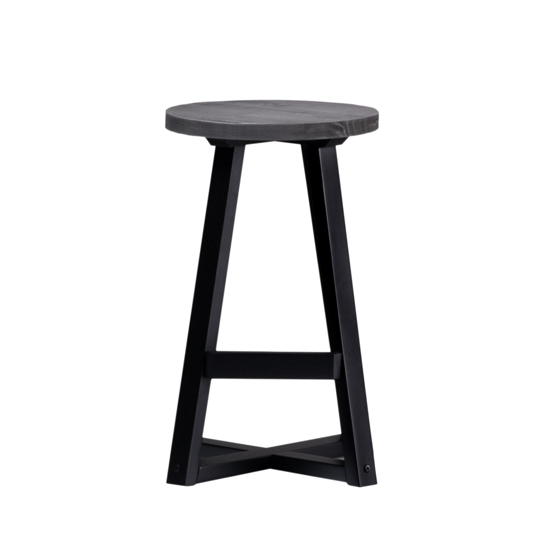 Rustic Distressed Solid Wood Round Dining Stool - Gray - Image 4