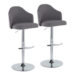 Ahoy - Contemporary Adjustable Barstool With Swivel With Rounded T Footrest (Set of 2) - Chrome / Gray