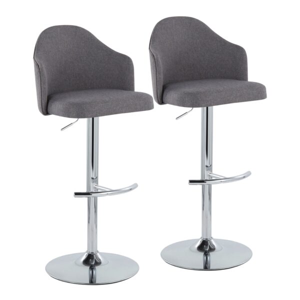 Ahoy - Contemporary Adjustable Barstool With Swivel With Rounded T Footrest (Set of 2) - Chrome / Gray