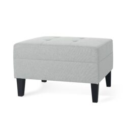 Classic Ottoman With Cushioned Top And Birch Wood Legs - Gray