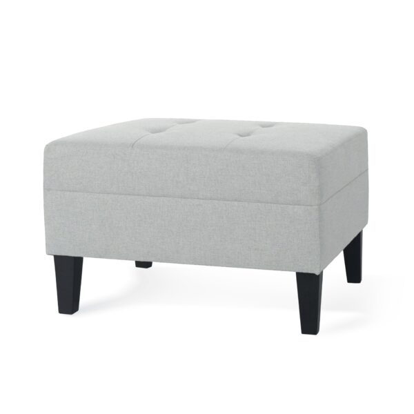 Classic Ottoman With Cushioned Top And Birch Wood Legs - Gray