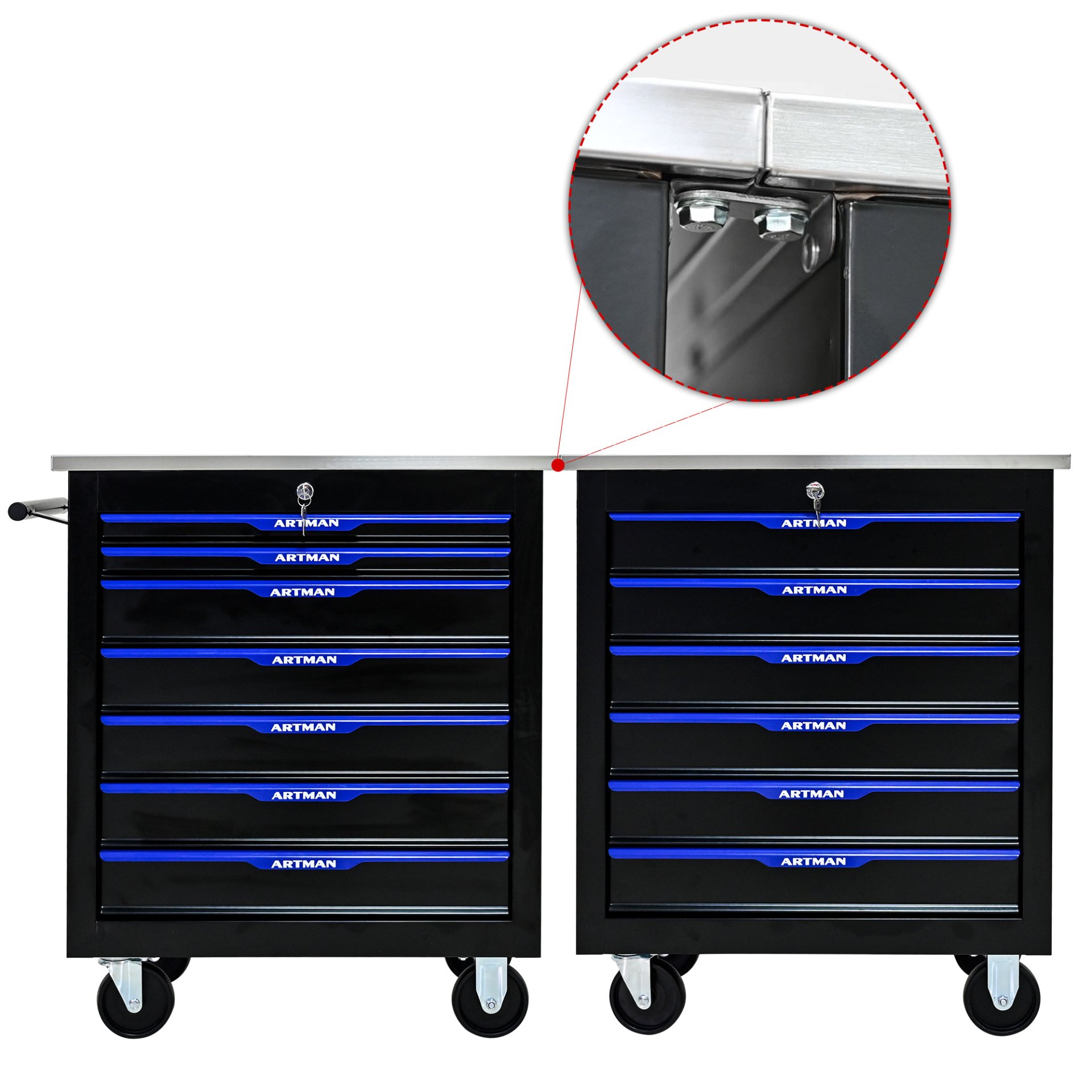 6 Drawer Multifunctional Tool Cart With Wheels - Black / Blue - Image 13