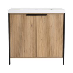 Modern Freestanding Bathroom Vanity With Resin Sink & Soft Close Cabinet Doors - Light Coffee