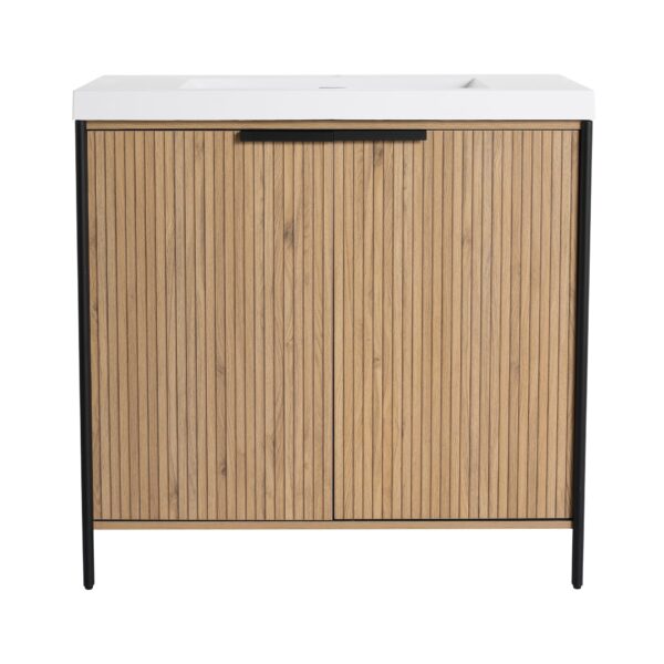 Modern Freestanding Bathroom Vanity With Resin Sink & Soft Close Cabinet Doors - Light Coffee
