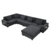 U Shaped Sectional Sofa 6 Seat Couch Set With Oversized Ottoman, Hidden Armrest Storage And Cup Holders USB Charging Ports Wide Seat Sofa - Black - Image 5
