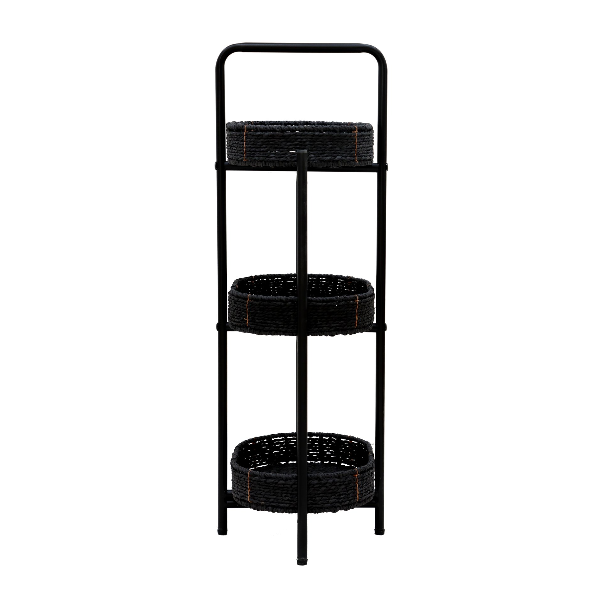 Modern 3 Tier Handwoven Side Table With Oval Organizer In Metal And Paper Rope - Black - Image 9