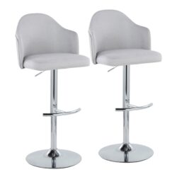 Ahoy - Contemporary Adjustable Barstool With Swivel With Rounded T Footrest (Set of 2) - Chrome / Light Gray