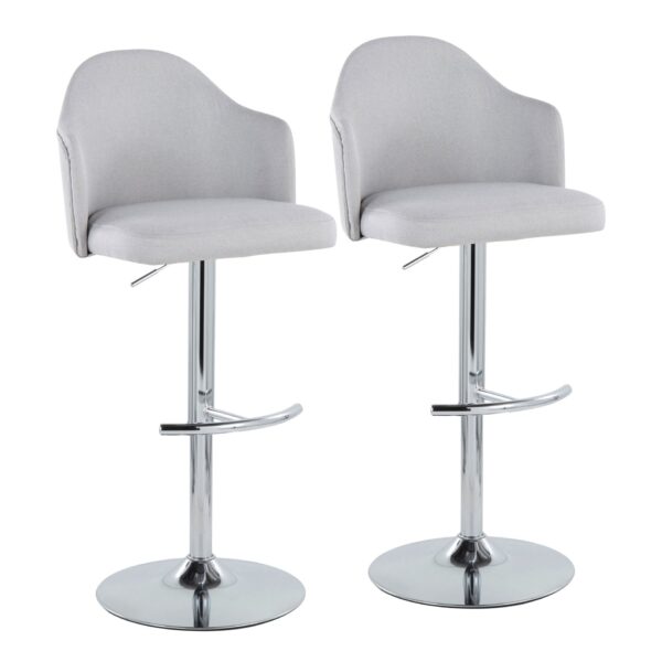 Ahoy - Contemporary Adjustable Barstool With Swivel With Rounded T Footrest (Set of 2) - Chrome / Light Gray