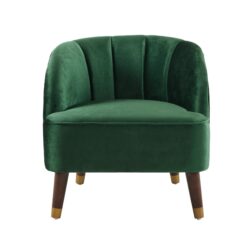Luxurious Upholstered Barrel Accent Chair With Wooden Legs - Emerald