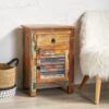 Recycled Wood Side Table With Drawer And Door - Natural - Image 7