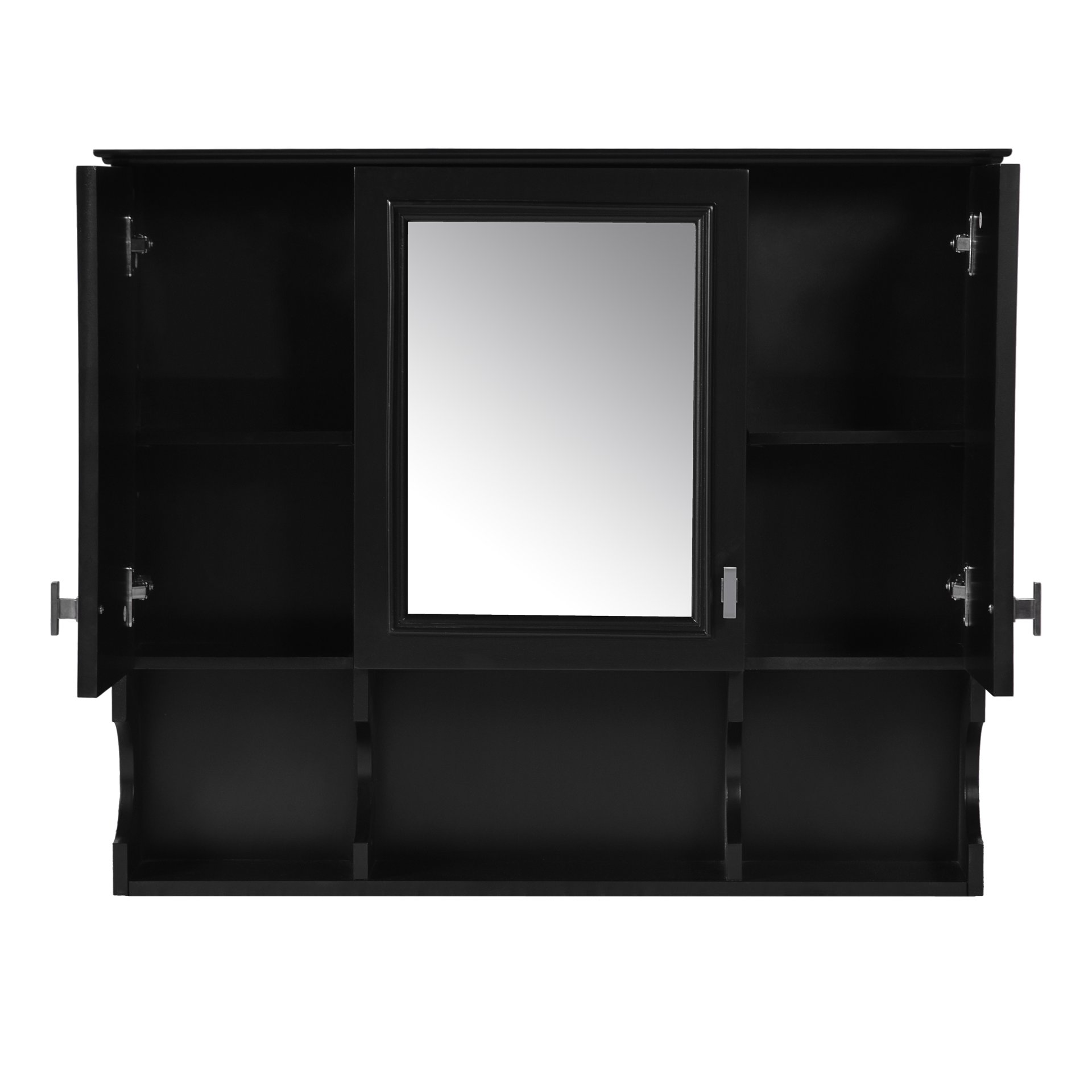 Wall Mounted Bathroom Medicine Cabinet, Modern Bathroom Wall Cabinet With Mirror, Mirror Cabinet With Open Shelves - Black - Image 15