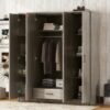 4 Door Wardrobe With 1 Drawer - Gray - Image 15