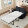 Pull Out Sofa Bed Loveseat Sleeper With Twin Size Memory Mattress With Two USB Ports For Living Room Spaces - Black - Image 2