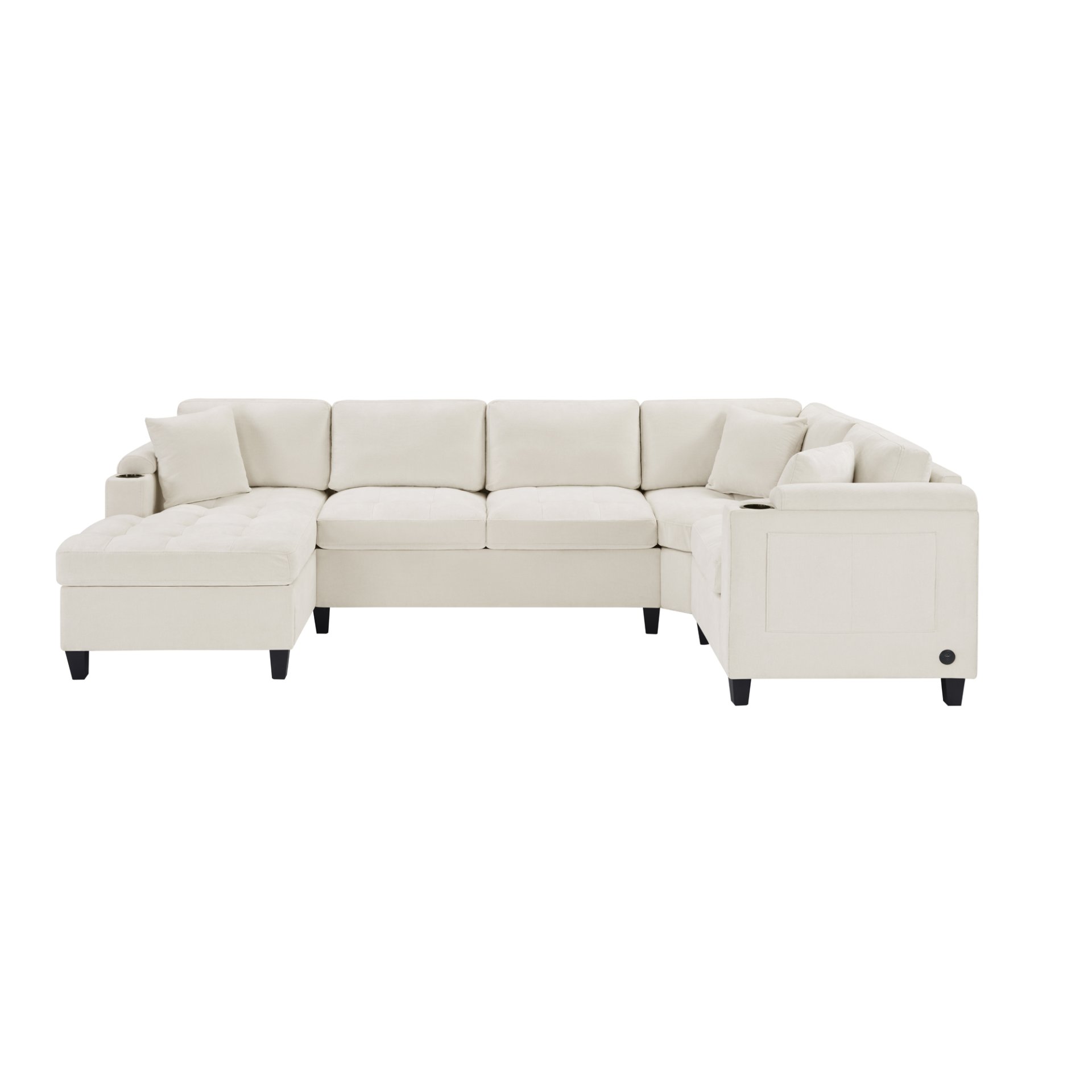 U Shaped Sectional Sofa, Corner Living Room Couch With Built In Cup Holders, Storage, USB Ports - Beige - Image 6