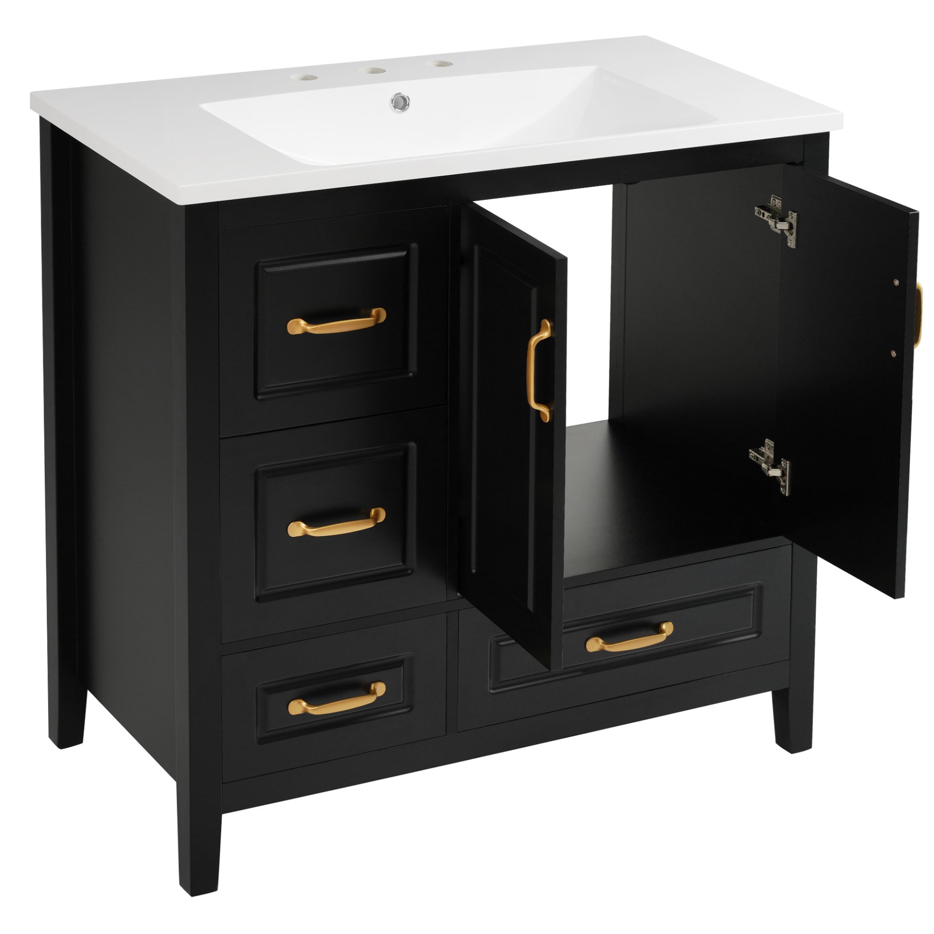 Bathroom Vanity With Sink, Soft Closing Doors & Drawers, Metal Handles - Black - Image 19